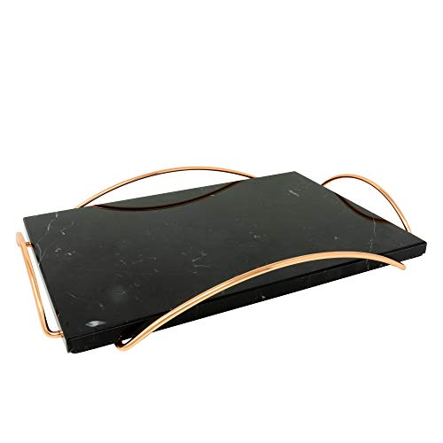 ATP MODERN Decorative Marble Tray with Gold Metal Handles - Vanity Tray - Perfume Tray - Cheese Tray