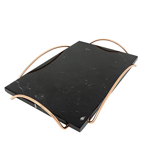 ATP MODERN Decorative Marble Tray with Gold Metal Handles - Vanity Tray - Perfume Tray - Cheese Tray