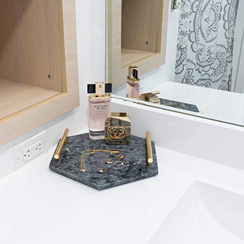 Decorative Marble Tray with Handles Hexagon Gold Designer Modern