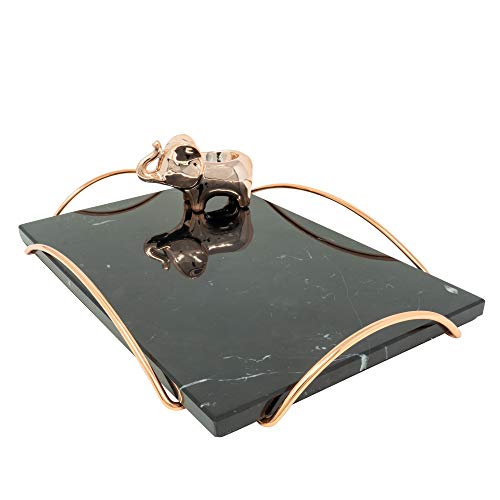 ATP MODERN Decorative Marble Tray with Gold Metal Handles - Vanity Tray - Perfume Tray - Cheese Tray