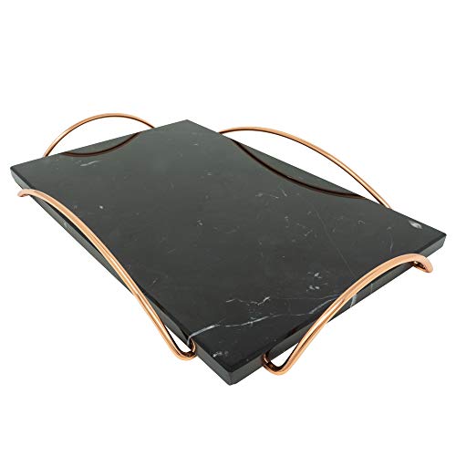 ATP MODERN Decorative Marble Tray with Gold Metal Handles - Vanity Tray - Perfume Tray - Cheese Tray