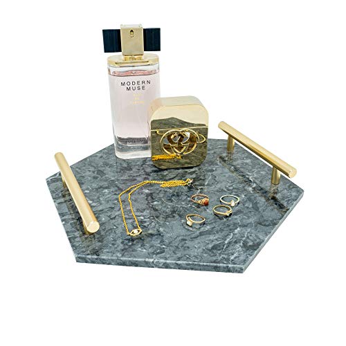 Decorative Marble Tray with Handles Hexagon Gold Designer Modern