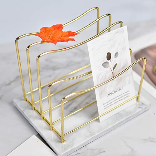 Real Marble File Holder - Marble Desk Accessories - Modern Marble Mail Organizer - Gold Mail Holder & Letter Tray