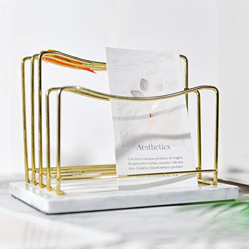 Real Marble File Holder - Marble Desk Accessories - Modern Marble Mail Organizer - Gold Mail Holder & Letter Tray