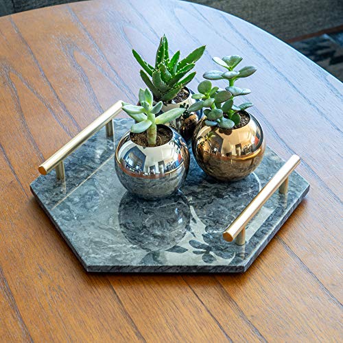 Decorative Marble Tray with Handles Hexagon Gold Designer Modern