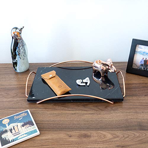 ATP MODERN Decorative Marble Tray with Gold Metal Handles - Vanity Tray - Perfume Tray - Cheese Tray