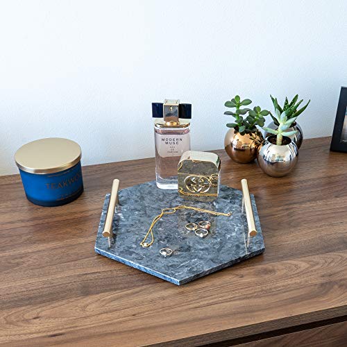 Decorative Marble Tray with Handles Hexagon Gold Designer Modern