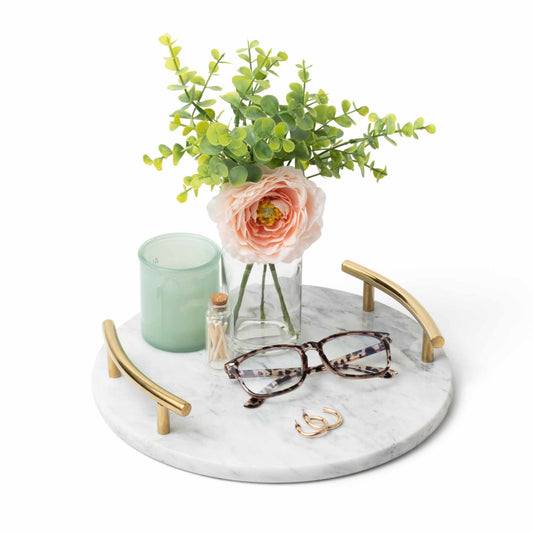 Decorative Marble Tray with Handles Hexagon Gold Designer Modern