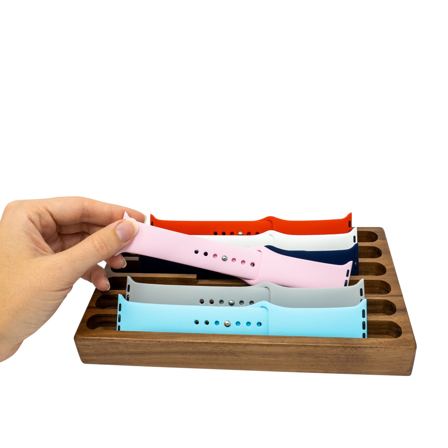 Walnut Wooden Watch Band Organizer - Works with All Apple Watch Bands - Watch Band Holder - Wooden Watch Stand Display - Birthday Gift for Her (Walnut)