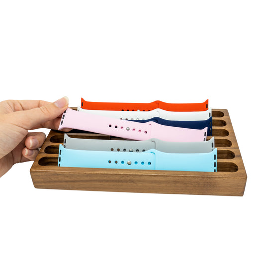 Walnut Wooden Watch Band Organizer - Works with All Apple Watch Bands - Watch Band Holder - Wooden Watch Stand Display - Birthday Gift for Her (Walnut)