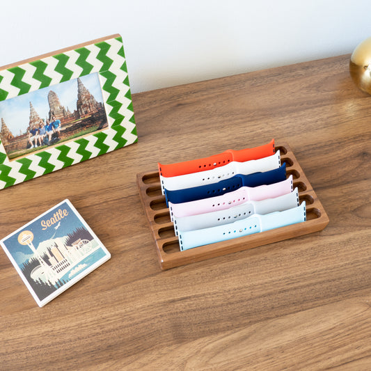 Walnut Wooden Watch Band Organizer - Works with All Apple Watch Bands - Watch Band Holder - Wooden Watch Stand Display - Birthday Gift for Her (Walnut)