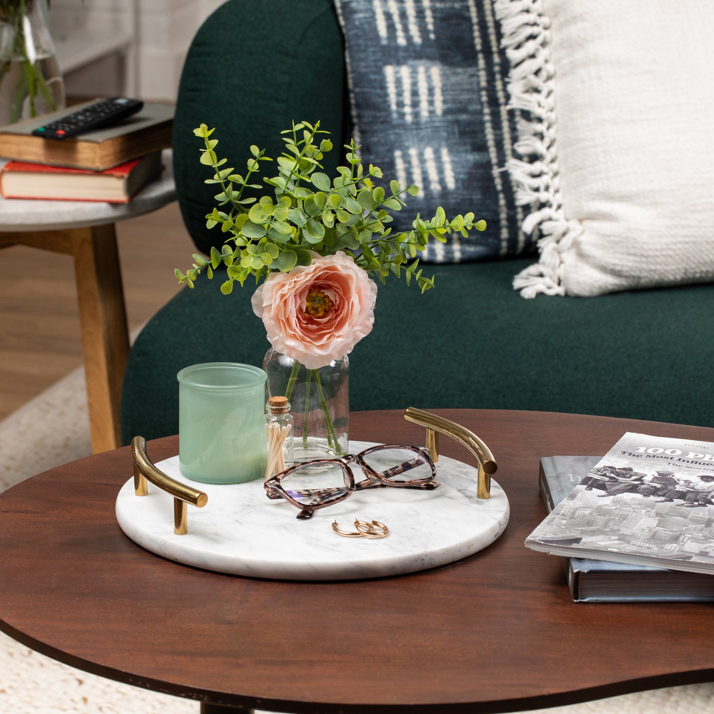 Decorative Marble Tray with Handles Hexagon Gold Designer Modern