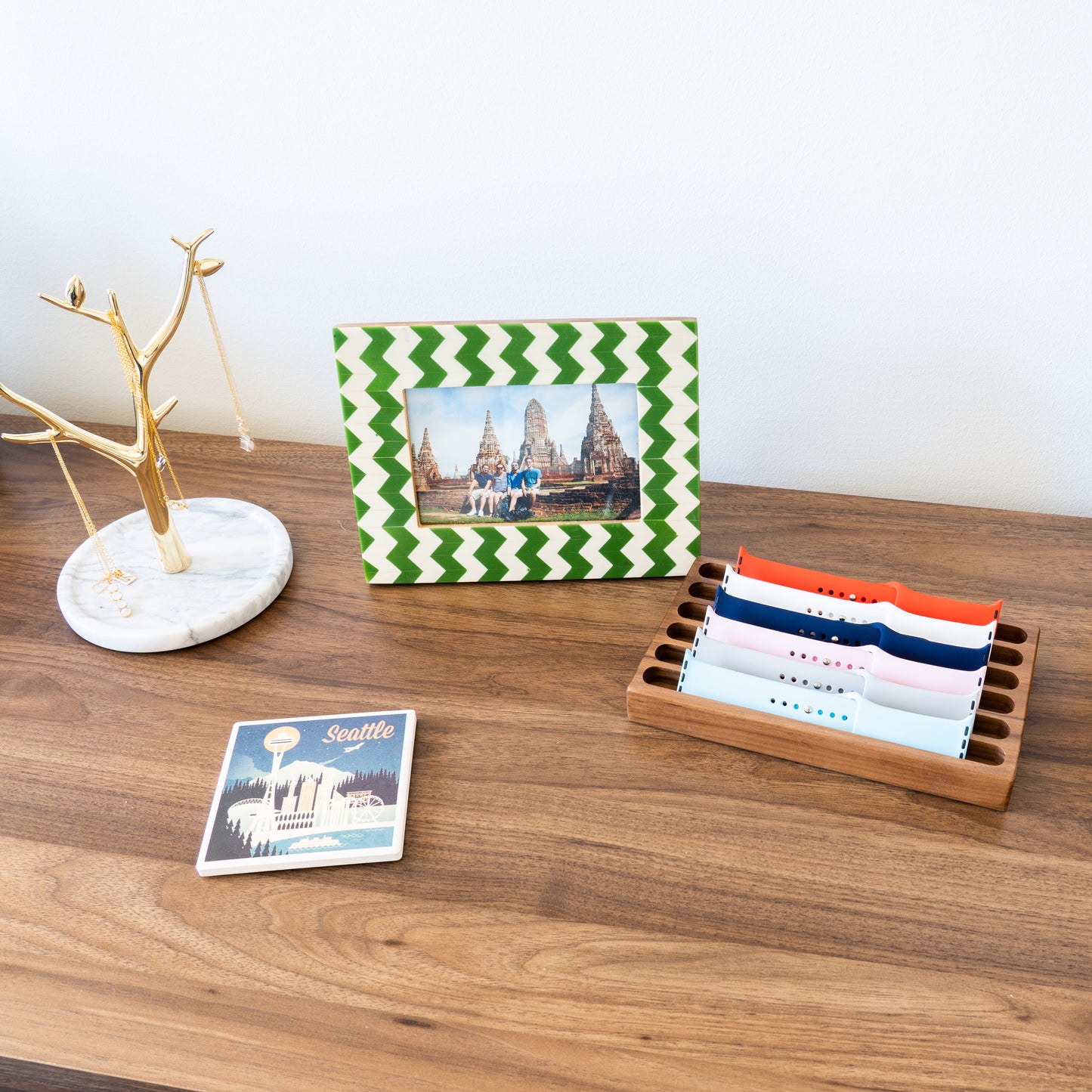 Walnut Wooden Watch Band Organizer - Works with All Apple Watch Bands - Watch Band Holder - Wooden Watch Stand Display - Birthday Gift for Her (Walnut)