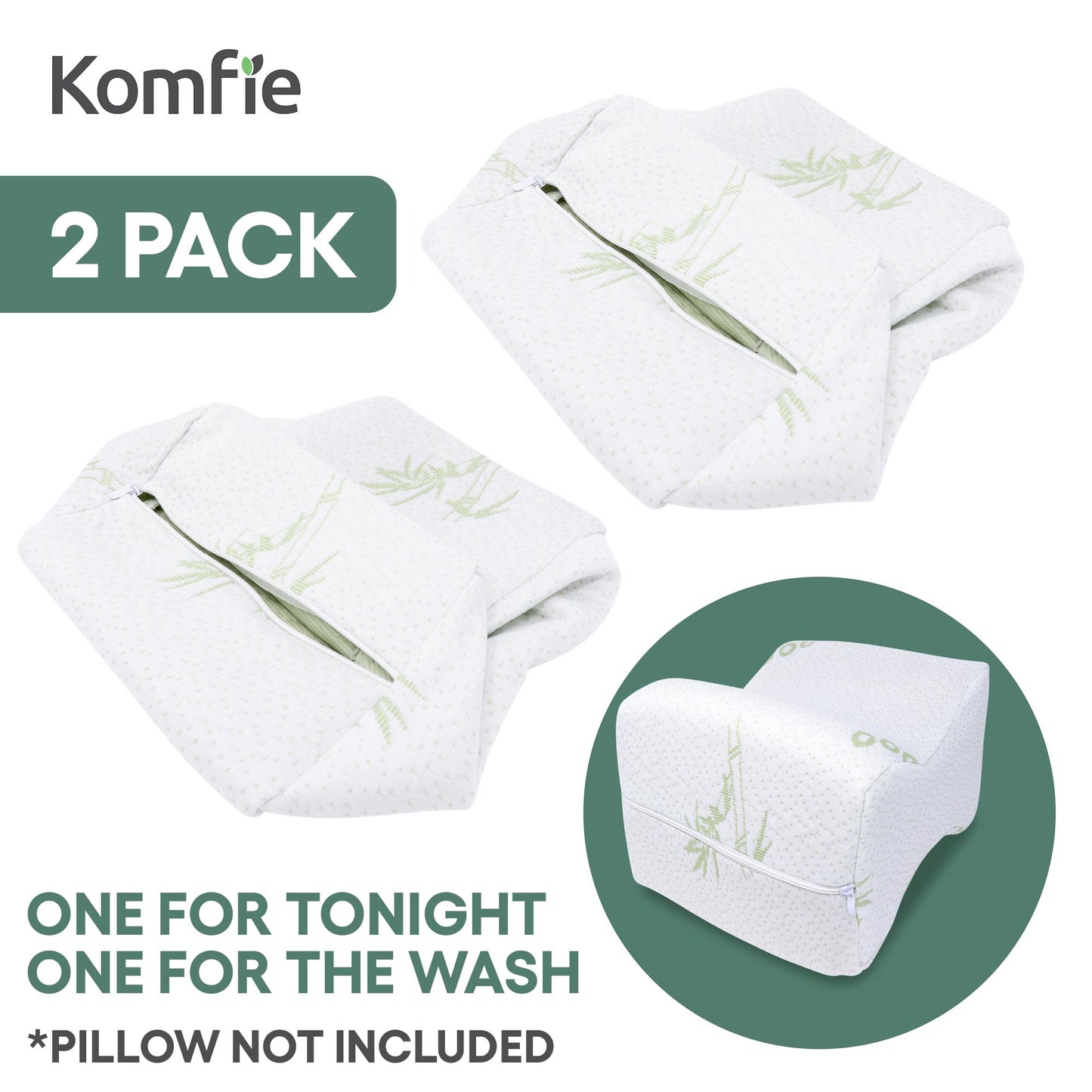 Komfie Bamboo Knee Pillow Cover - Replacement Leg Pillow Case - Cooling Sciatica Pillow Cover - Universal Pregnancy Pillow Cover