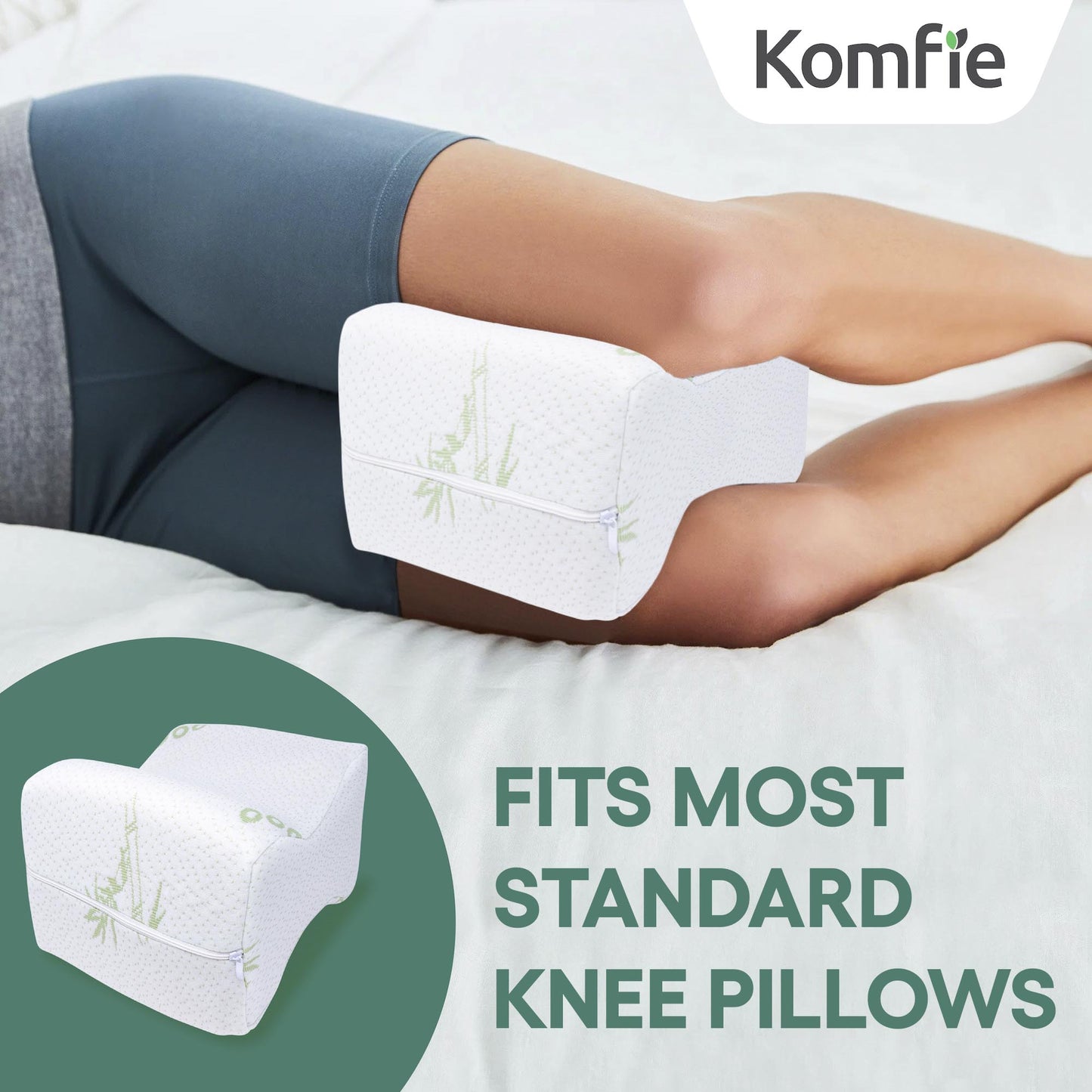 Komfie Bamboo Knee Pillow Cover - Replacement Leg Pillow Case - Cooling Sciatica Pillow Cover - Universal Pregnancy Pillow Cover