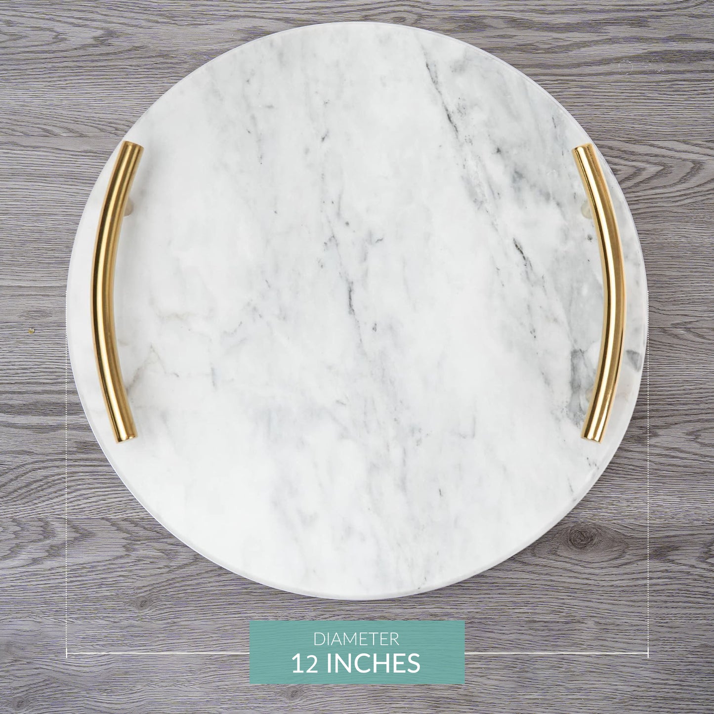 White Marble Tray with Gold Handles - Decorative Round Marble Vanity Tray