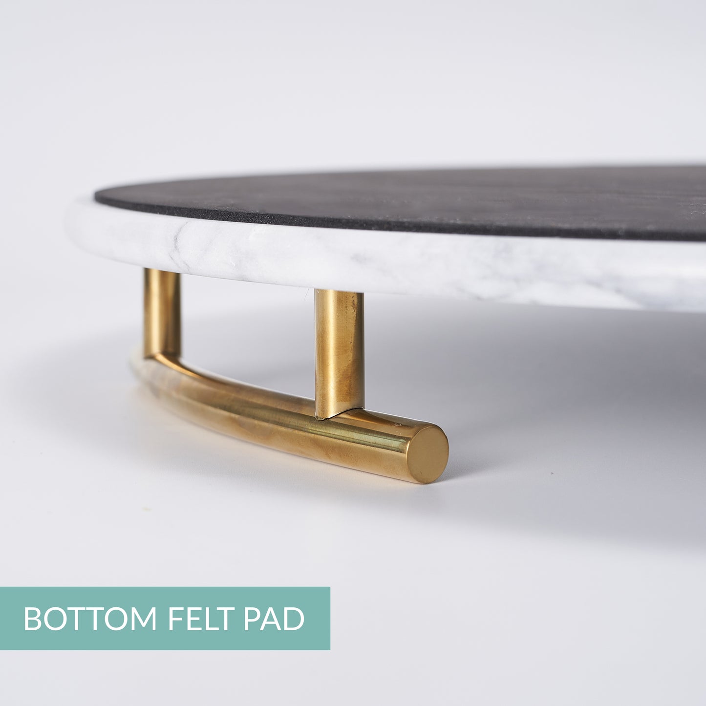 White Marble Tray with Gold Handles - Decorative Round Marble Vanity Tray
