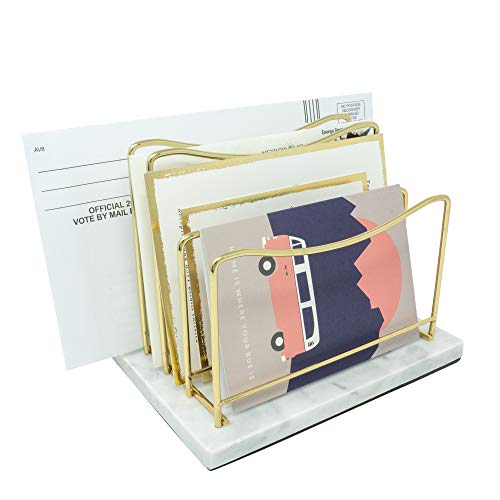 Real Marble File Holder - Marble Desk Accessories - Modern Marble Mail Organizer - Gold Mail Holder & Letter Tray